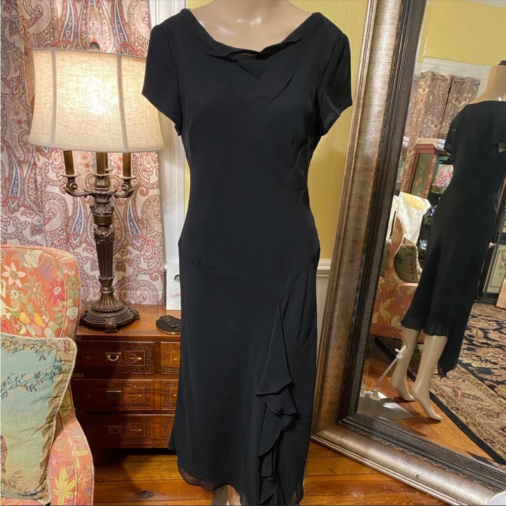 Talbots Petite Rayon Little Black Dress w/ Ruffle.